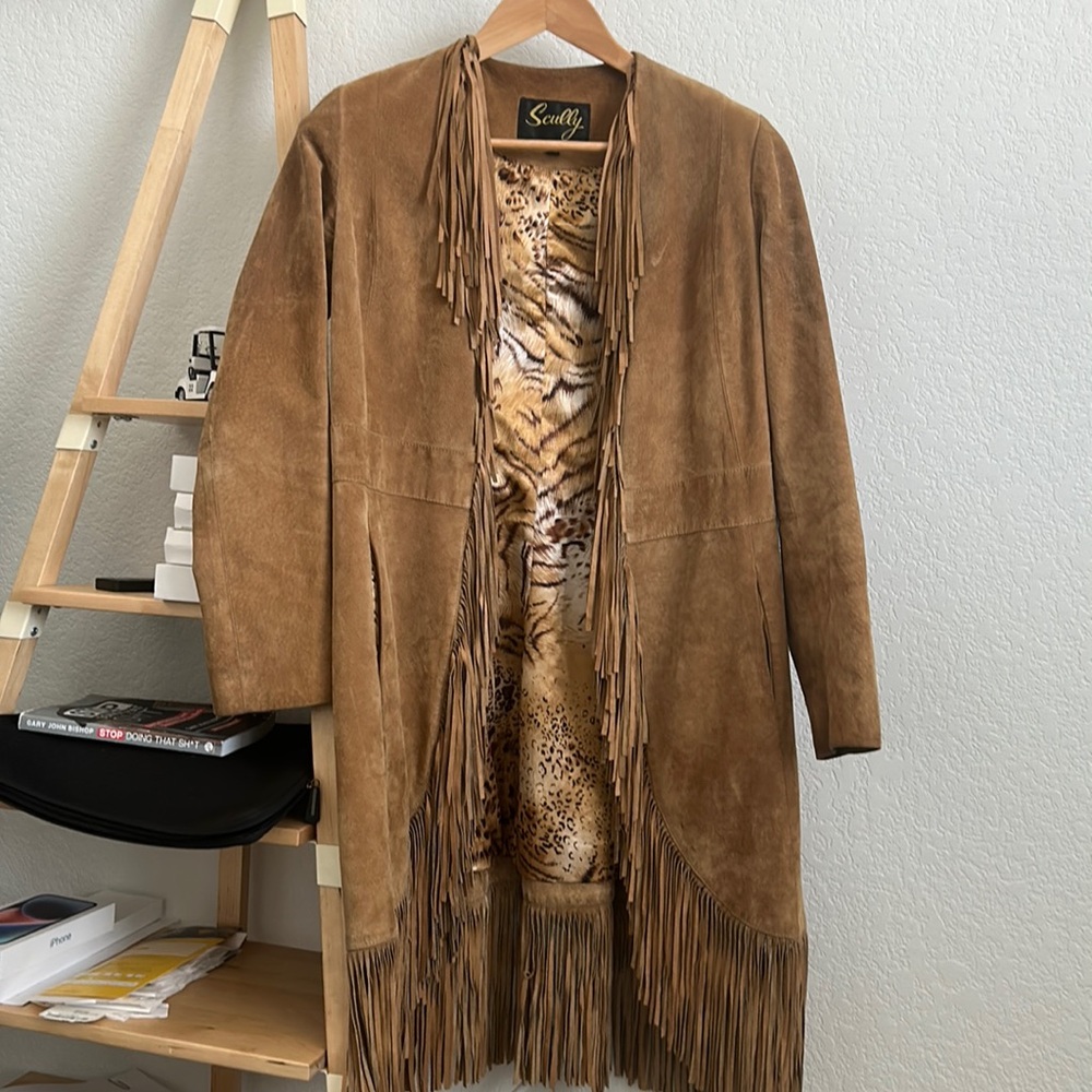 Scully Leatherwear Women’s XS cinnamon boar suede fringe maxi coat